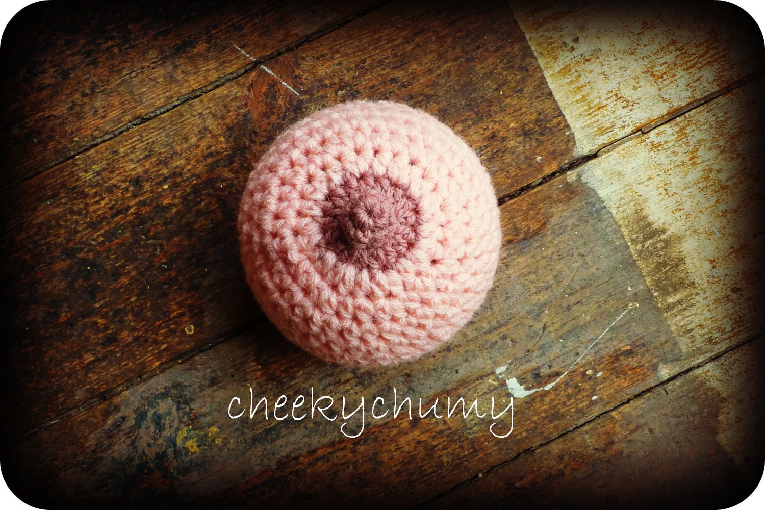 SALE. Fun crocheted boobie beanie, breastfeeding hat. Newborn size.