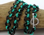 Chainmail Necklace Seafoam and Black 2 in 2 Weave
