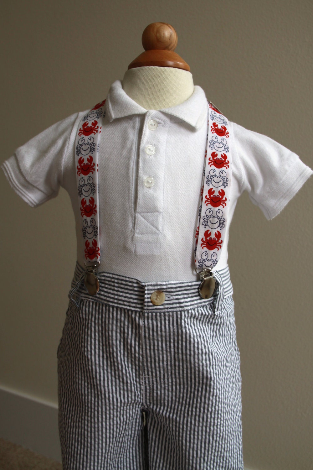 Crab print adjustable suspenders