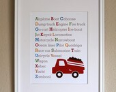 Transportation Alphabet with Truck, Kid Art Poster, 8x10, Unframed