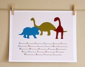 Nursery Art, Three Dinosaurs ABCs, 8x10, Unframed