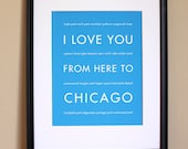 Chicago Art Print, I Love You From Here To CHICAGO, 8x10, Choose Your Color, Unframed -- HALLMARK MOVIE