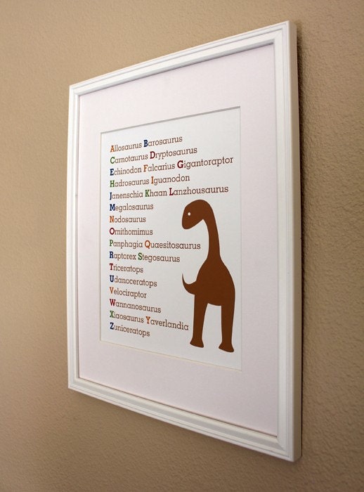 Dinosaur Alphabet Art Print, 8x10, Unframed
