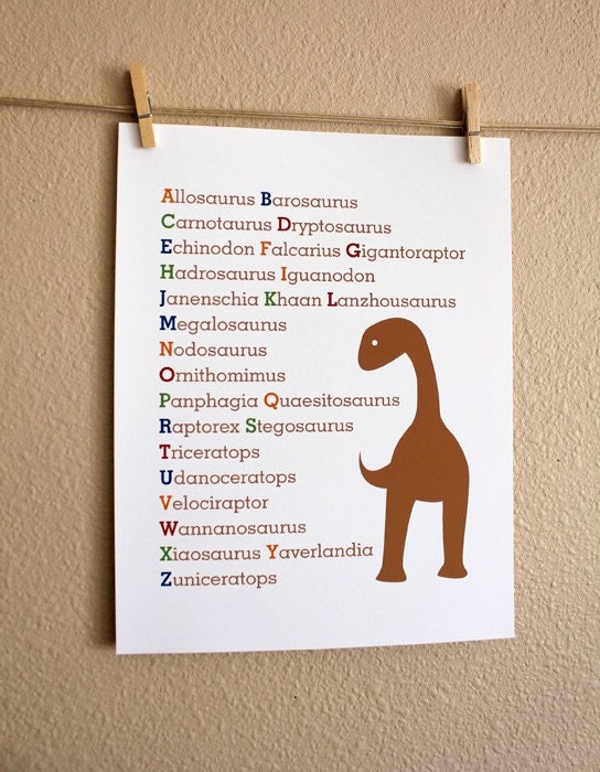 Dinosaur Alphabet Art Print, 8x10, Unframed