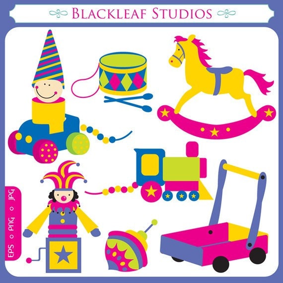 Baby Vintage Toys - vintage baby toys, wooden toys, rocking horse, jack in the box, top, drums, train, clown - Personal and Commercial Use