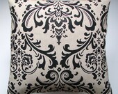 Designer Decorative Pillow Cover in Black and Natural Damask 18 inch Removeable Cover Contemporary Modern Style