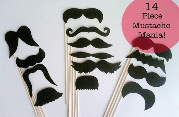 Photo Booth Props - 14 Piece Mustache Mania