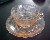 Federal Glass Pink Normandie Cup and Saucer 1933 to 1944 Depression Glass - pair
