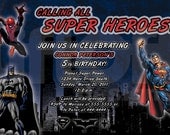 Superhero Batman Superman Spiderman Birthday Invitation - Digital  File - Printable