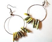 YELLOW TURQUOISE HOOP Earrings - Vintaj Brass, boho chic, bohemian, wire wrapped, rustic, handmade, spring, summer, bright