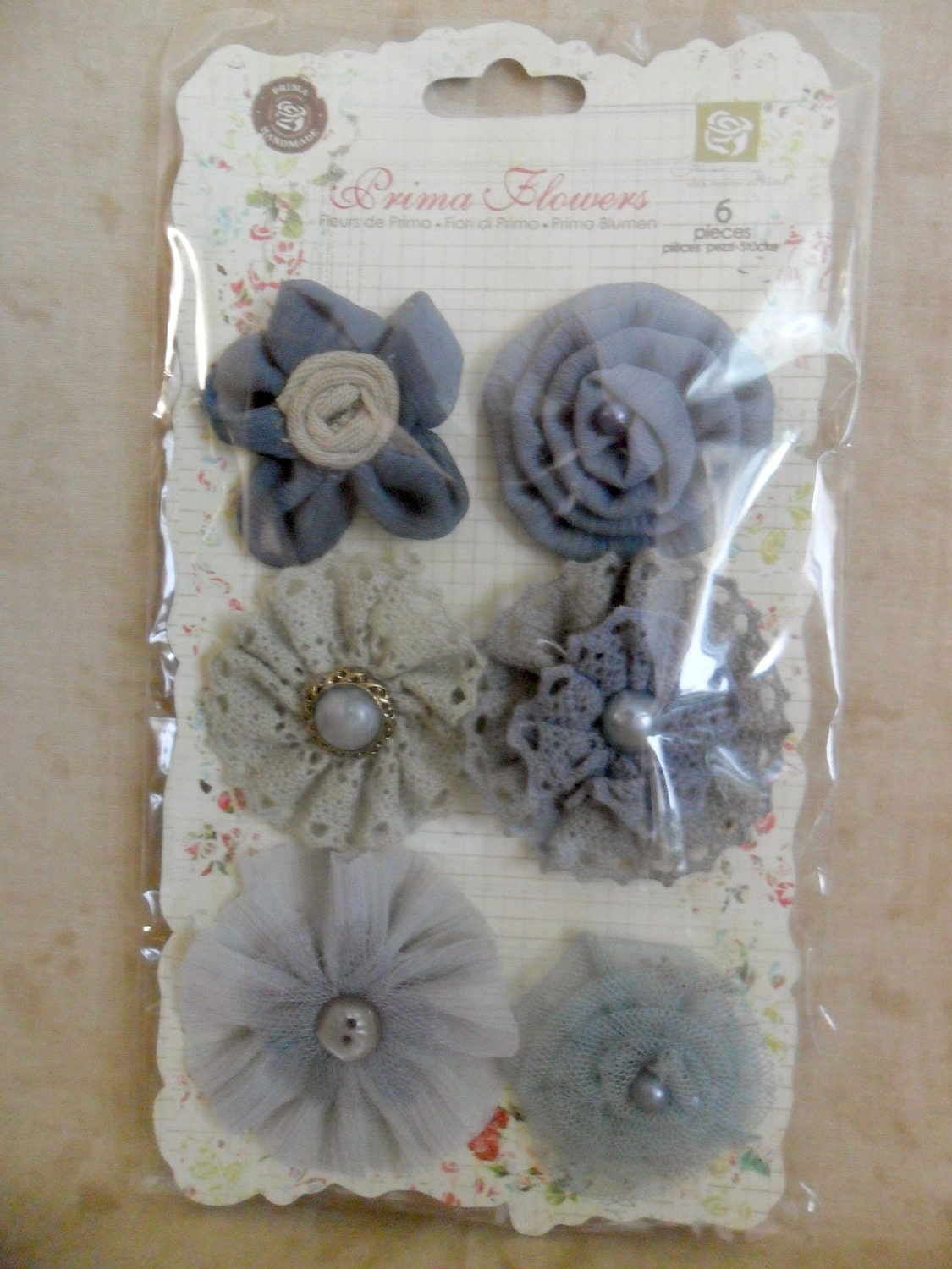 Madrigal Blossom Nocturne Blue Grey Fabric Flowers by Prima-FREE SHIPPING