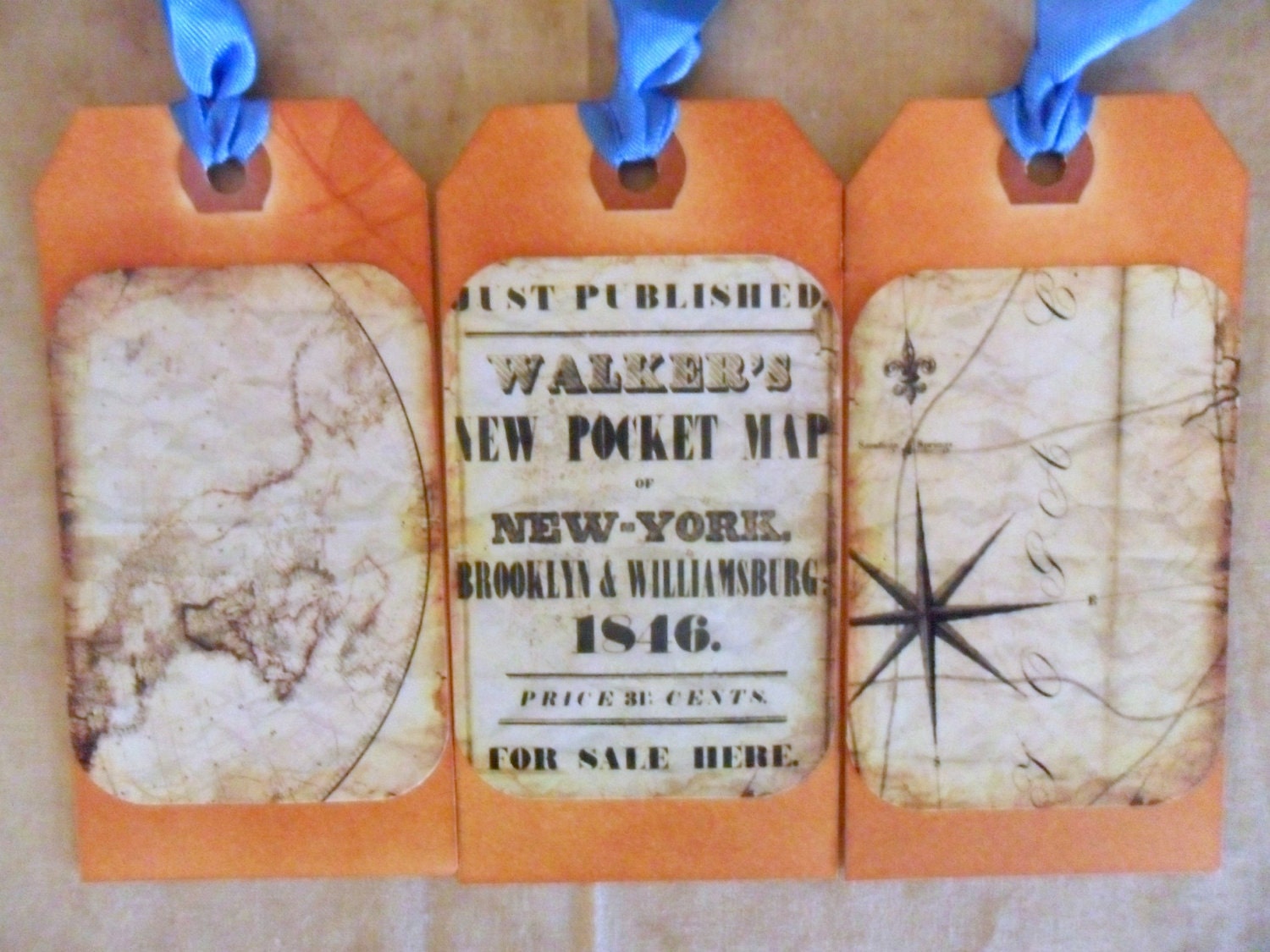 Gift Tags Favor Tags Vintage Maps Orange Blue Men Guys Father's Day Birthday Promotion Retirement Travel