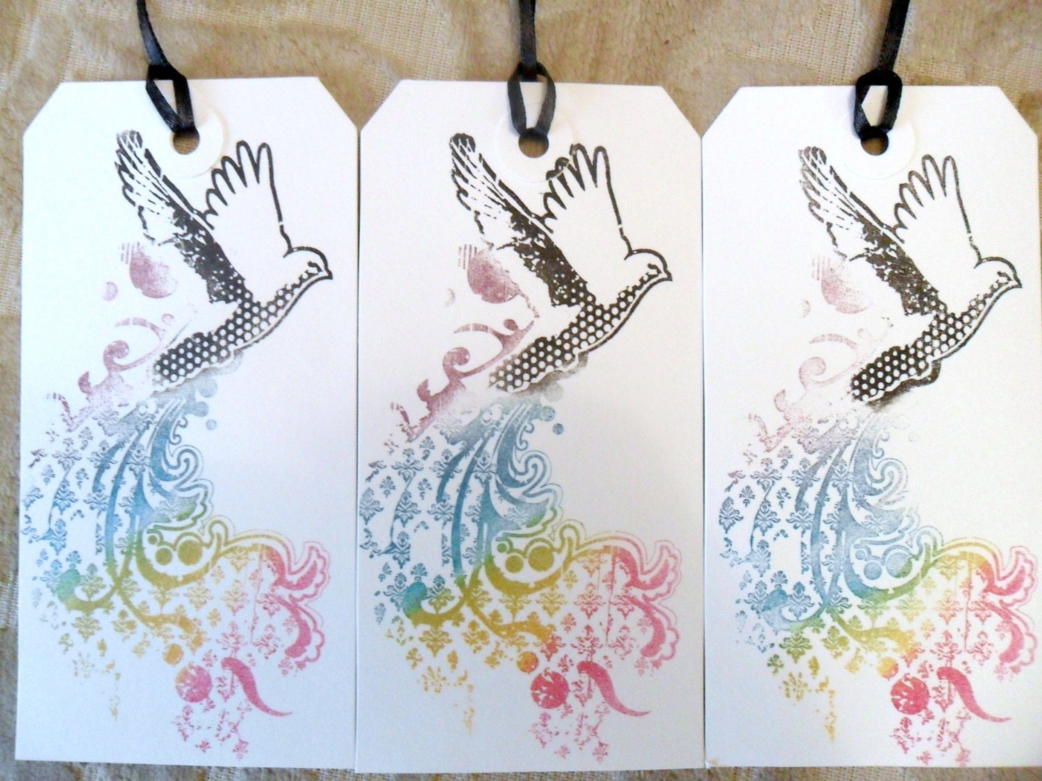 Rainbow Black White Bird Gift Tags Favor Tags Wish Tags Scrapbook Embellishment Gift Wrap Fantastic Bird Series