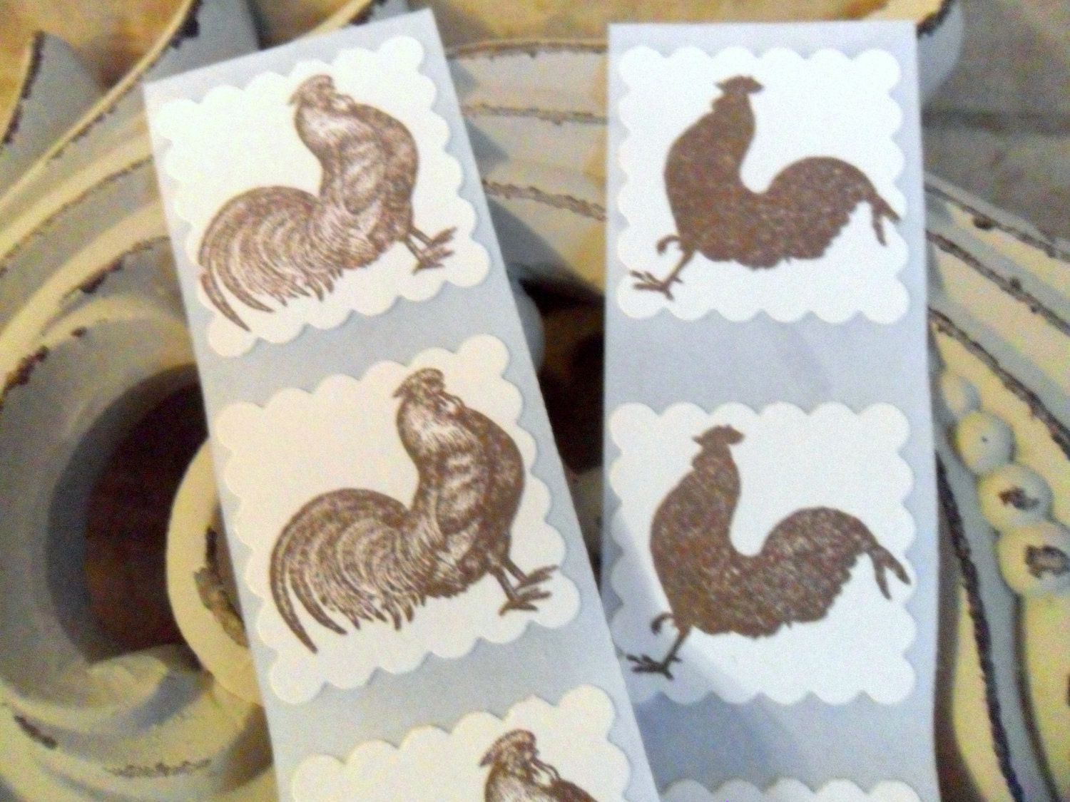 Envelope Seals Stickers Roosters Shadows Silhouettes Farm Country