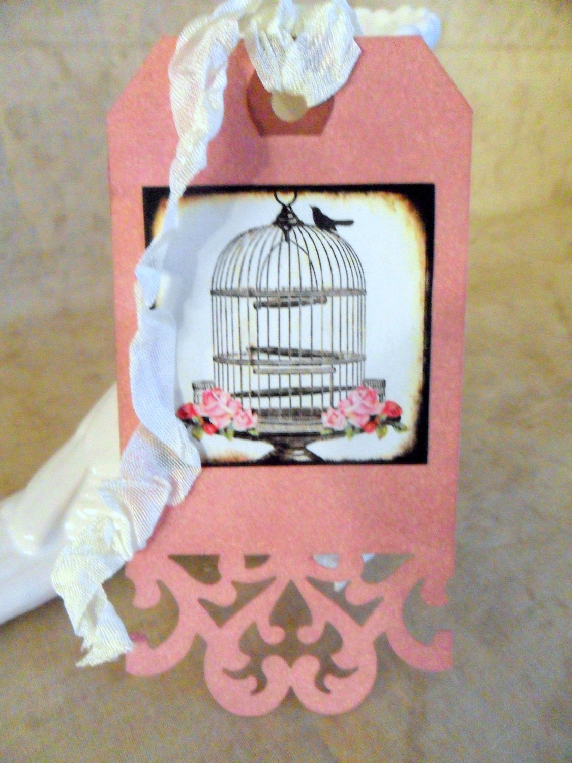 Gift Tags Favor Tags Pink Heart with Seambinding Ribbon for Easter, Weddings, Spring, Romantic