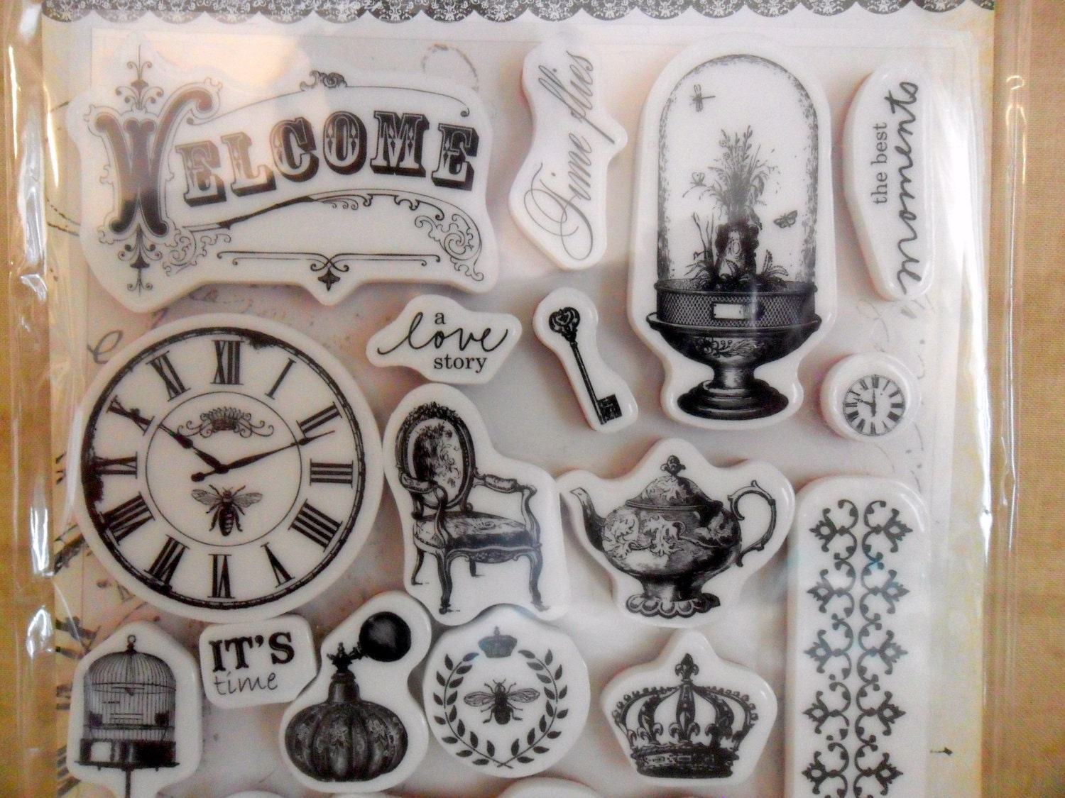 Ephemera Cling Rubber Stamps by Prima-FREE SHIPPING