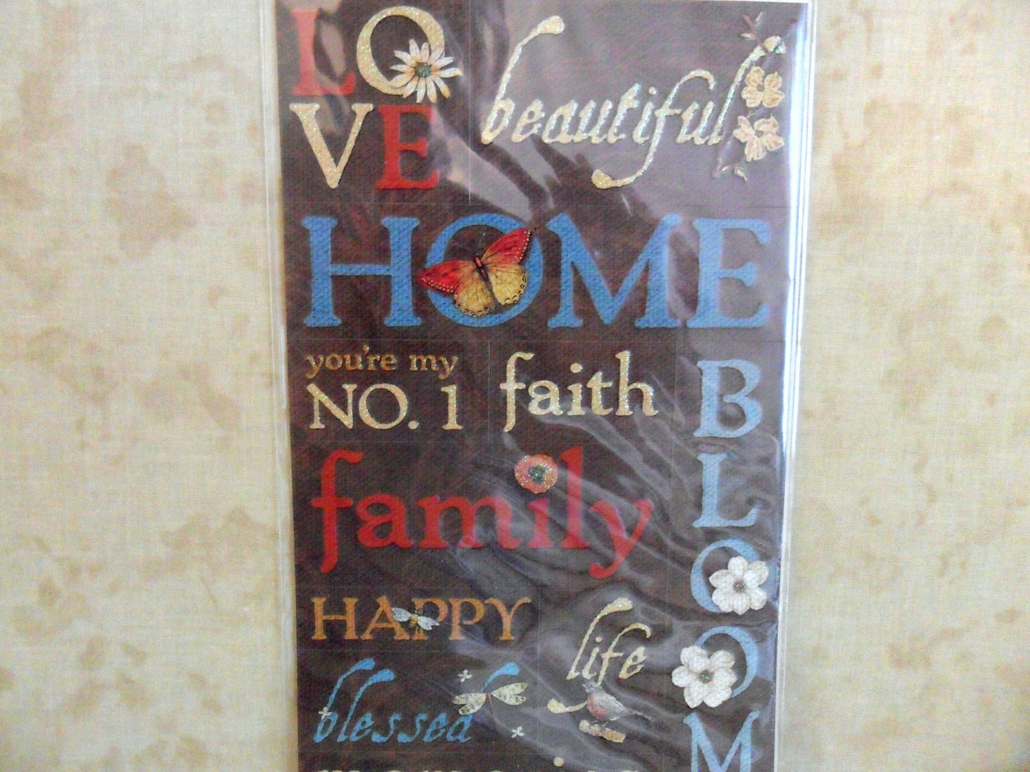 Tim Coffey Blossomwood Words Embossed Stickers by K and Company-SALE