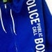 UPGRADED Police Box Hoodie Cobalt Blue With Sleeve Lettering Added Made To Order