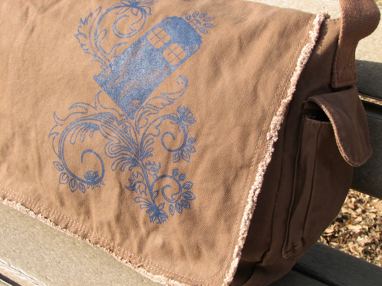 Henna Police Box Java Brown Cotton Canvas Large Messenger Bag