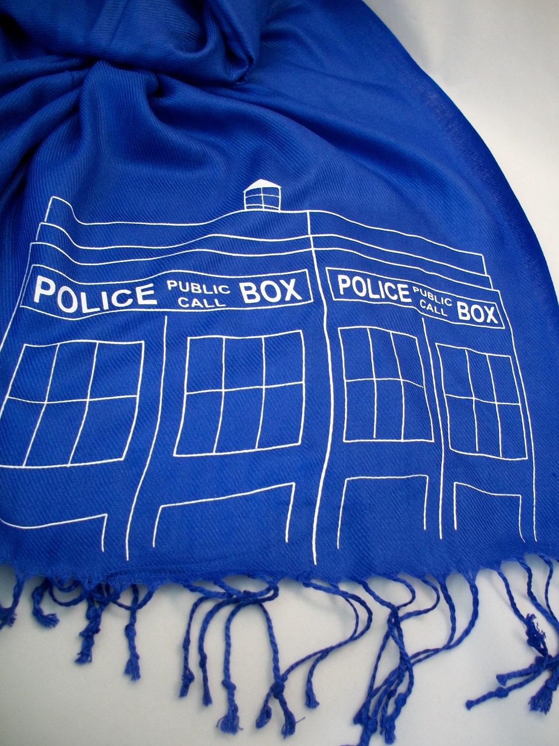 Royal Blue Wibbly Wobbly Police Box Pashmina