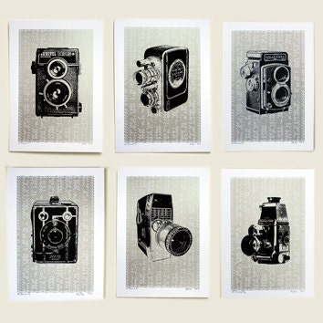 Camera Art Print - Vintage Industrial Silver - Hand Printed - 5X7