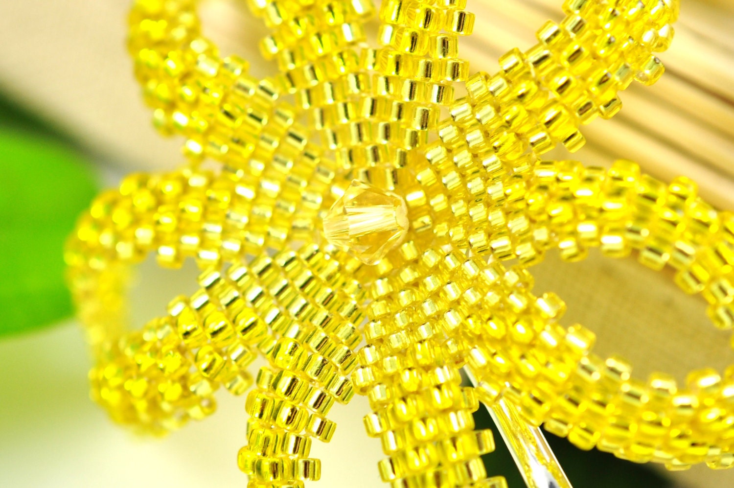 Tropical hair beaded flower - metallic lemon yellow plumeria - Lemi