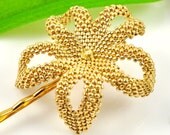 Tropical Flower hair clip - beaded washed pale gold plumeria - Ali'i