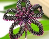 Rocker Flower hair clip - charcoal grey and purple beaded flower - Punk Rock