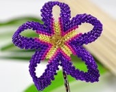 Hibiscus hair flower - bright purple beaded bobby pin - Tropical Flower