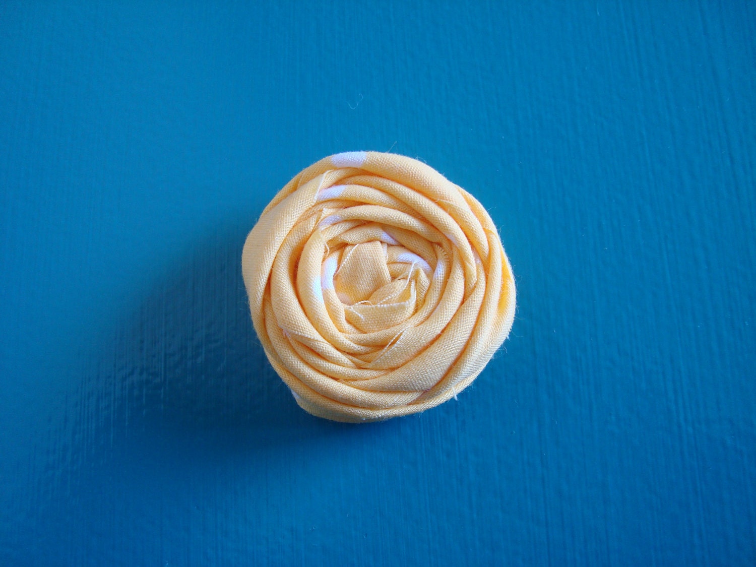 Rolled Fabric Flower Headband Single - Yellow and White Dot - on Skinny Elastic - Newborn Infant Toddler Girl Adult