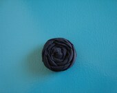 Rolled Fabric Flower Headband Single - Solid Black - on Skinny Elastic - Newborn Infant Toddler Girl Adult