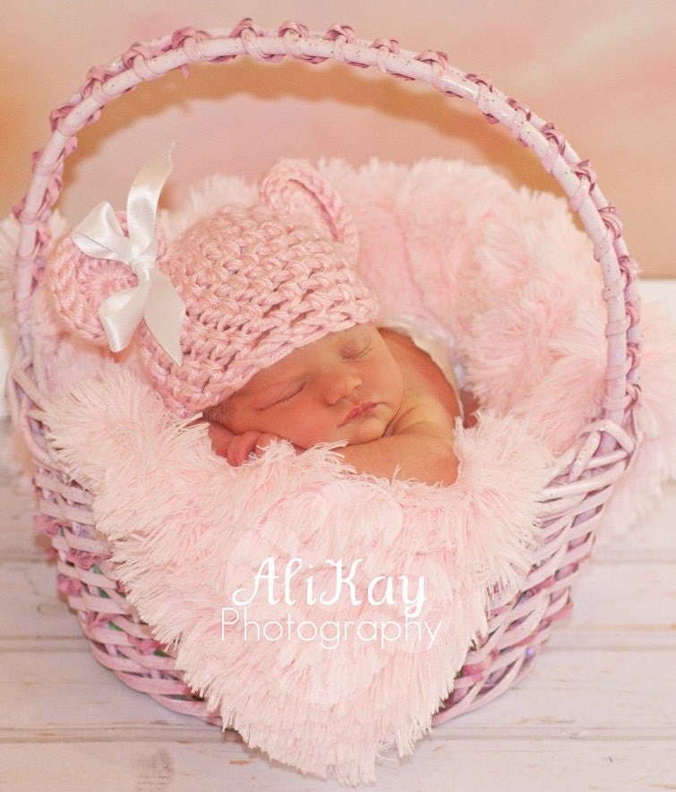 PDF PATTERN Baby Girl Bear Beanie Newborn 0-3 and 3-6 Months Instant Download
