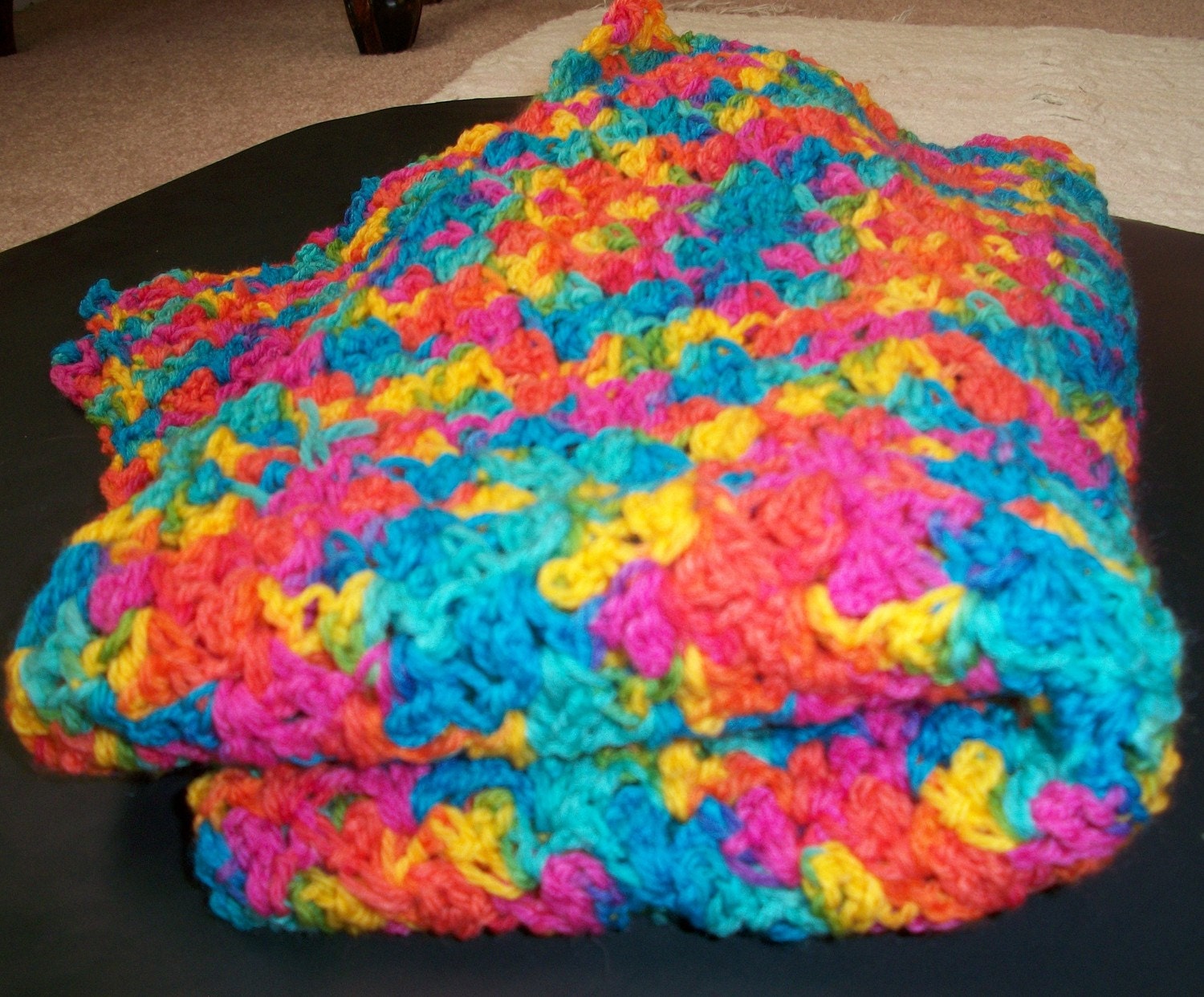 Blanket Baby Crocheted in Vibrant Colors of Orange, Yellow, Blue, Green, and Pink