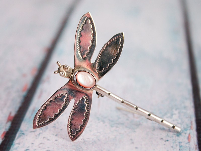 Vintage Dragonfly Insect Sterling Silver Brooch Pin