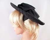 Vintage Black Wide Brim Silk Hat with Bow Ribbon Detail