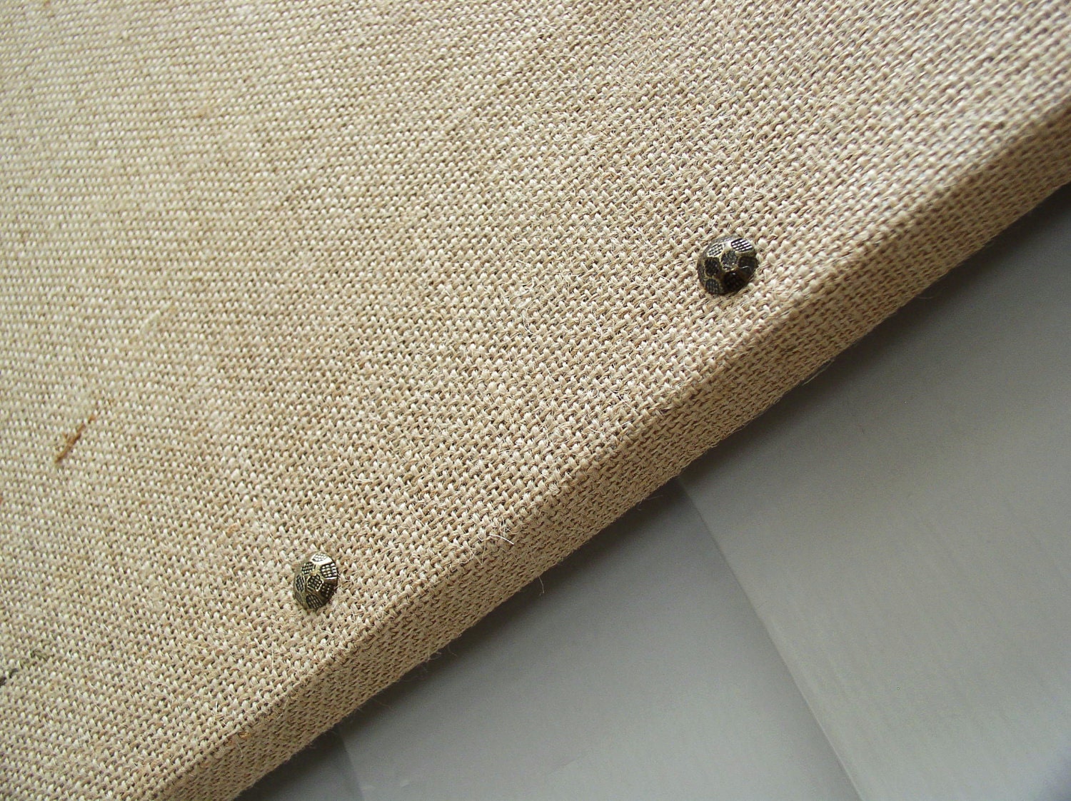 Huge X-Large Burlap Memo Board - MAGNETIC Bulletin Board with Hardwood Construction, Brass Upholstery Nail Head Tacks and Button Magnets