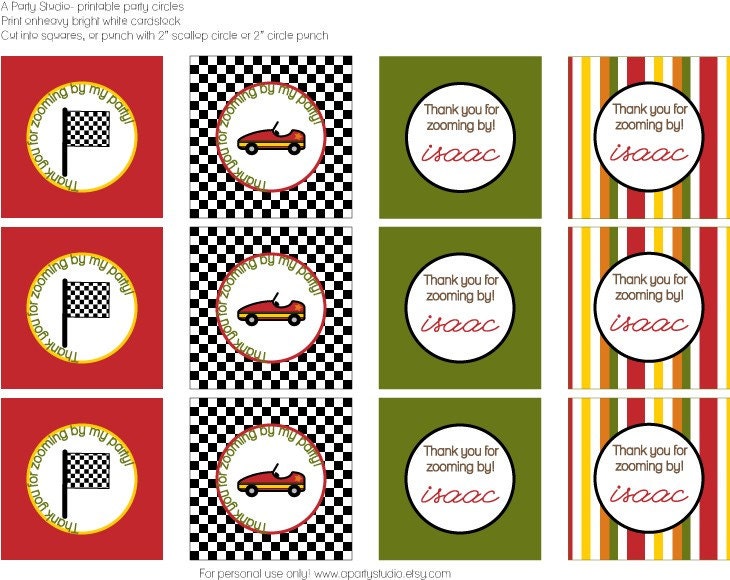 Race Car- favor party tags- print your own Il_570xn
