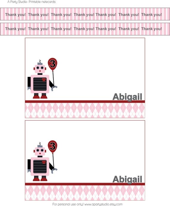 Robot Girl Note Card with belly band- print your own Il_570xn
