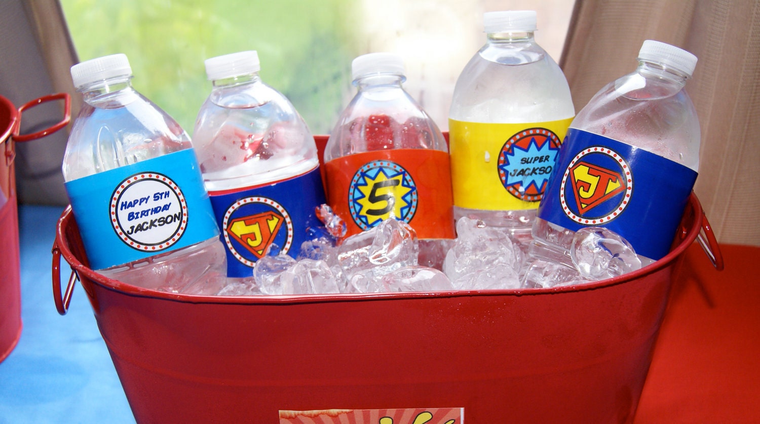 Comic Book Superhero Birthday Party water bottle wrappers- print your own Il_570xn