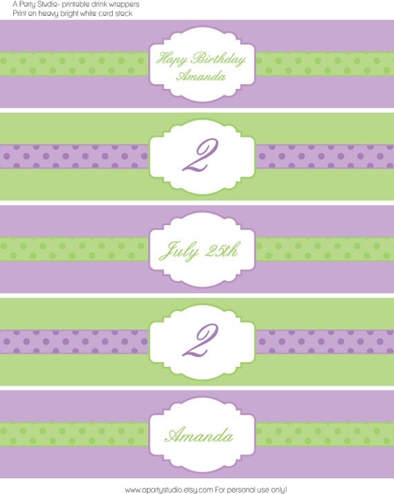 Lavender and Green water bottle wrappers- print your own Il_570xn
