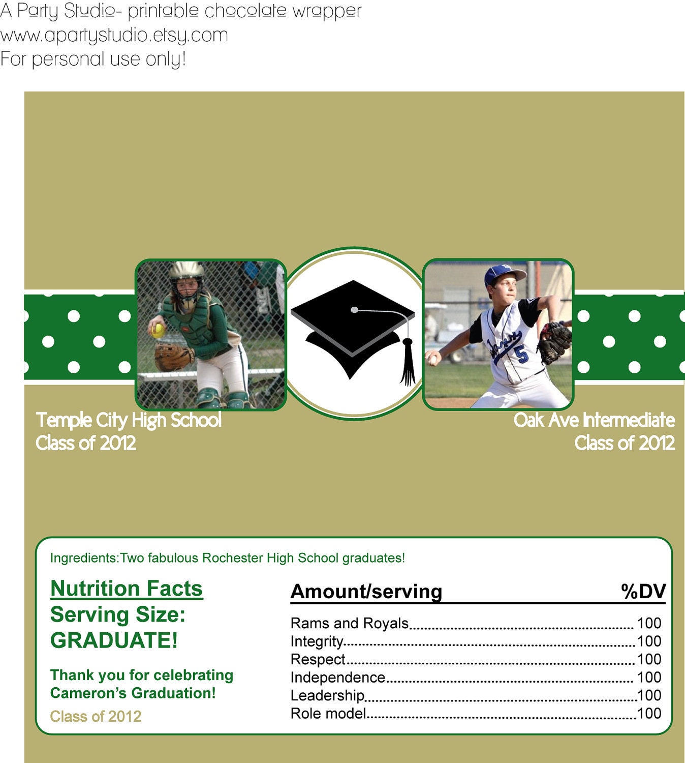 Graduation Chocolate Bar Wrapper- print your own