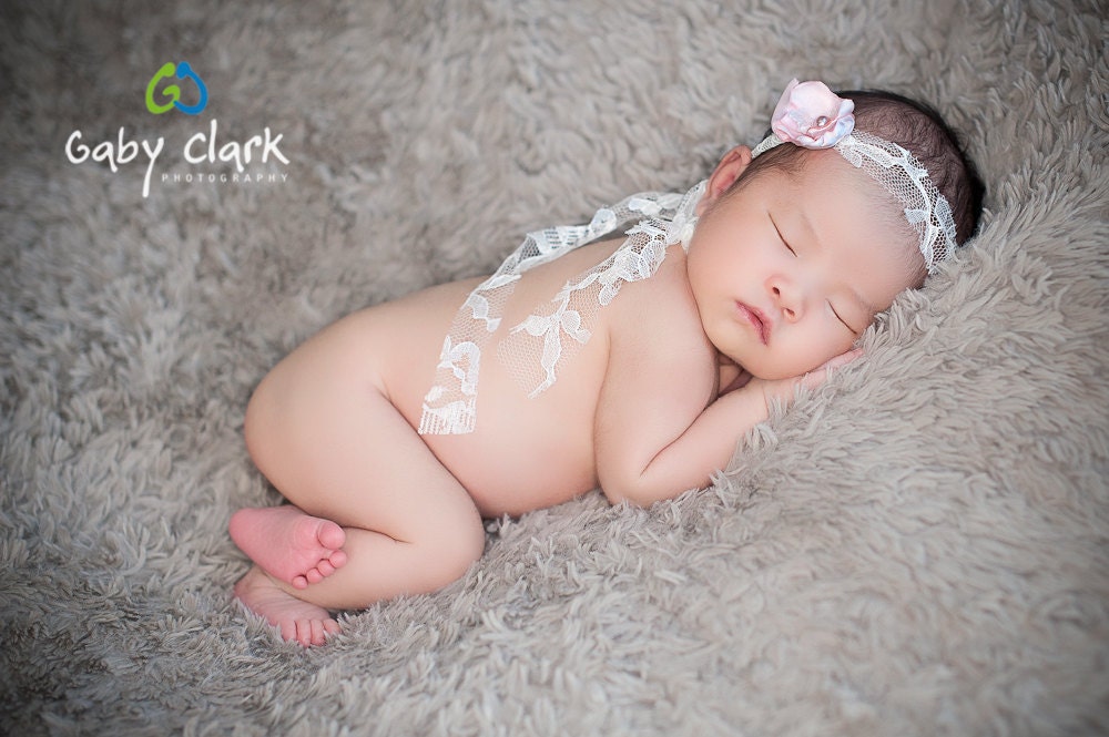 Newborn Lace Halo Headband with Pink Flower