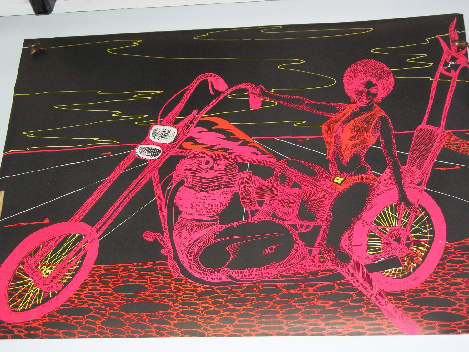 Blacklight "Lady on Motorbike"  SALE 1971 Original Vintage Poster