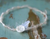 SALE - Newborn Headband photo prop, flower, feather, french netting, fuzzy yarn/ vintage style newborn headband for photographers