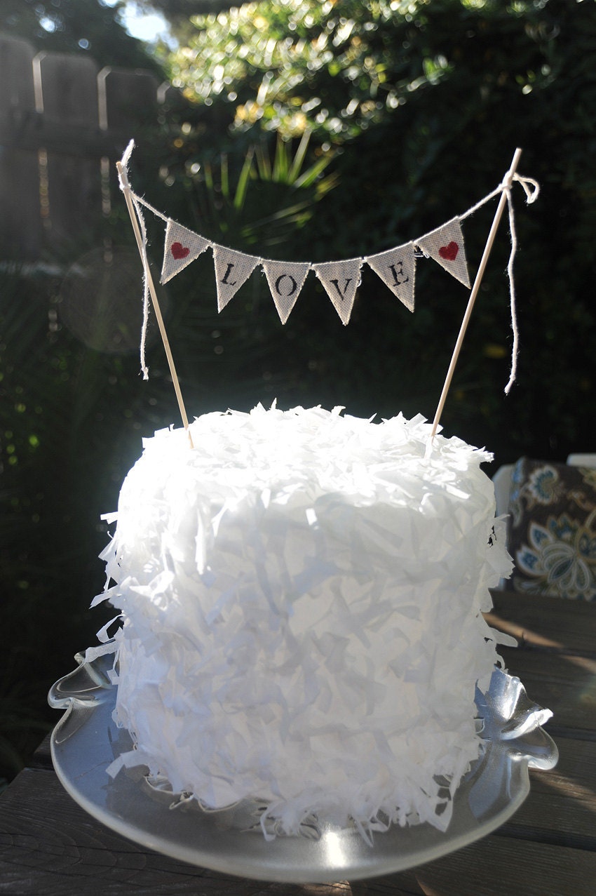 LOVE Pennant Cupcake/ Wedding Cake Banner Topper / Red glitter heart - Ready to ship