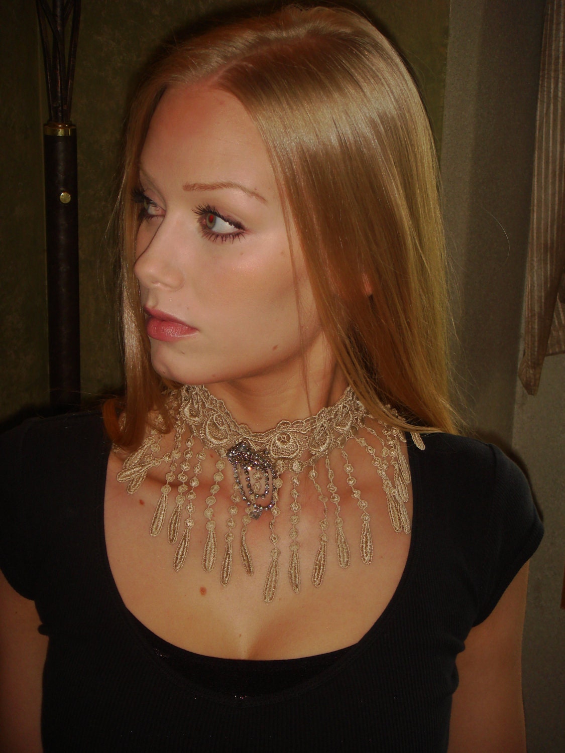 Marie Antoinette Jane Eyre Edwardian Victorian Dangle Crystal Brooch Choker Fantasy Jewelry  Necklace Swarovski encrusted bow snap on back