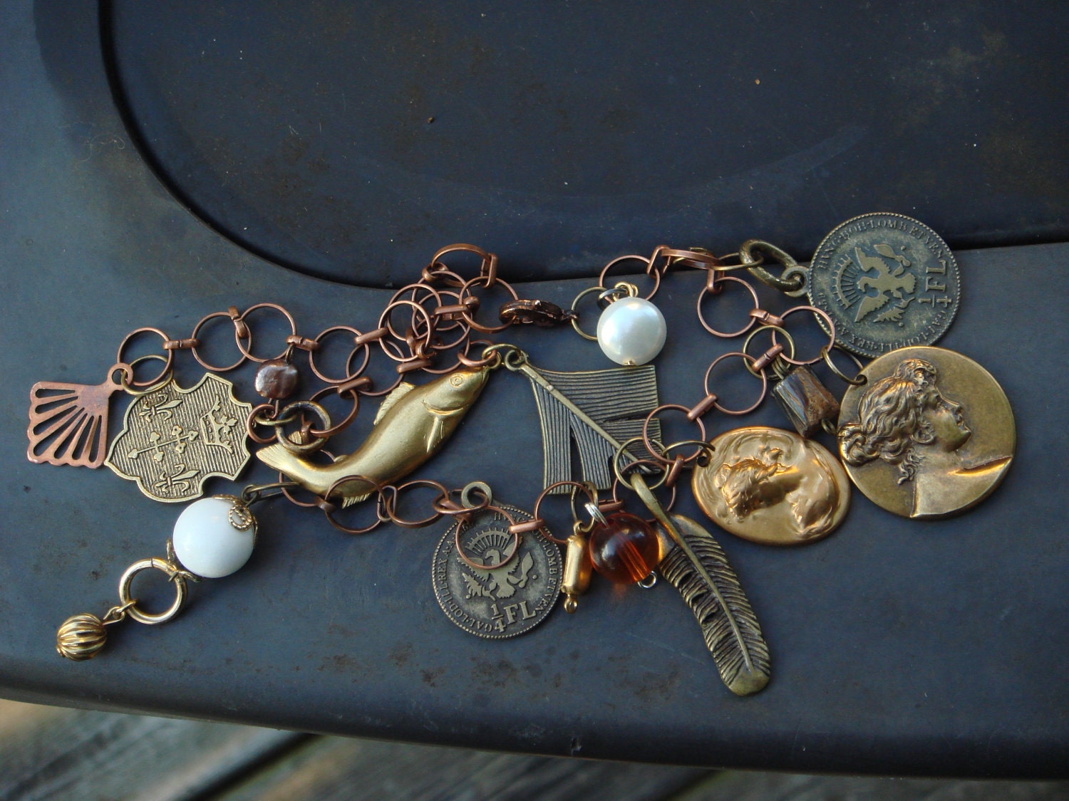 Wenceslas Charm Bracelet. Genuine Pearl Watch Parts. Game of Thrones , Edwardian Regal CHARM BRACELET.One of A kind.Steam Punk EPSTEAM Sale
