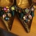Fall Brown Suede Giant GLASS Slipper Shoes/ Bejeweled pumps/Vintage Ladies Shoes/ Italian CLAUDIA Ciuti /plush Velour /genuine leather