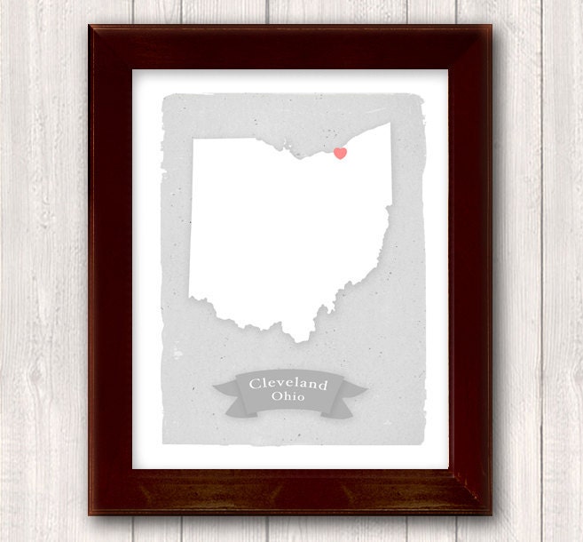 OHIO art print - Personalized Home decor - Custom text Wedding gift Bridal shower gift Housewarming gift  Larger size for wedding guest book