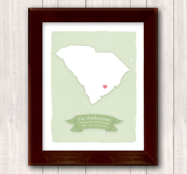 SOUTH CAROLINA art print - Personalized Home decor - Custom text Wedding gift Bridal shower Housewarming gift  Larger for wedding guest book